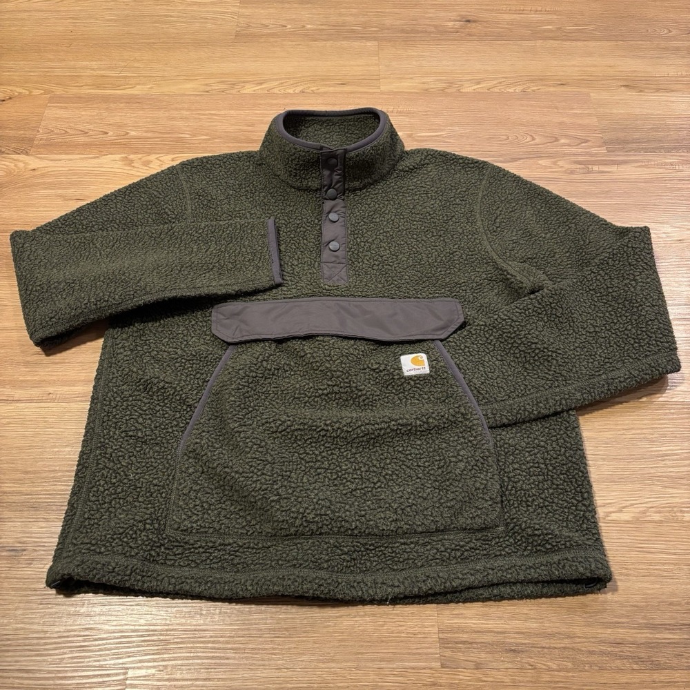 Carhartt Sherpa Fleece Snap Pullover Mens Medium Basil Green Gorpcore 104991-M